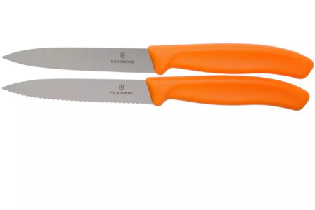 Victorinox SwissClassic gekarteld/glad groentemesjes oranje 10 cm, set van 2